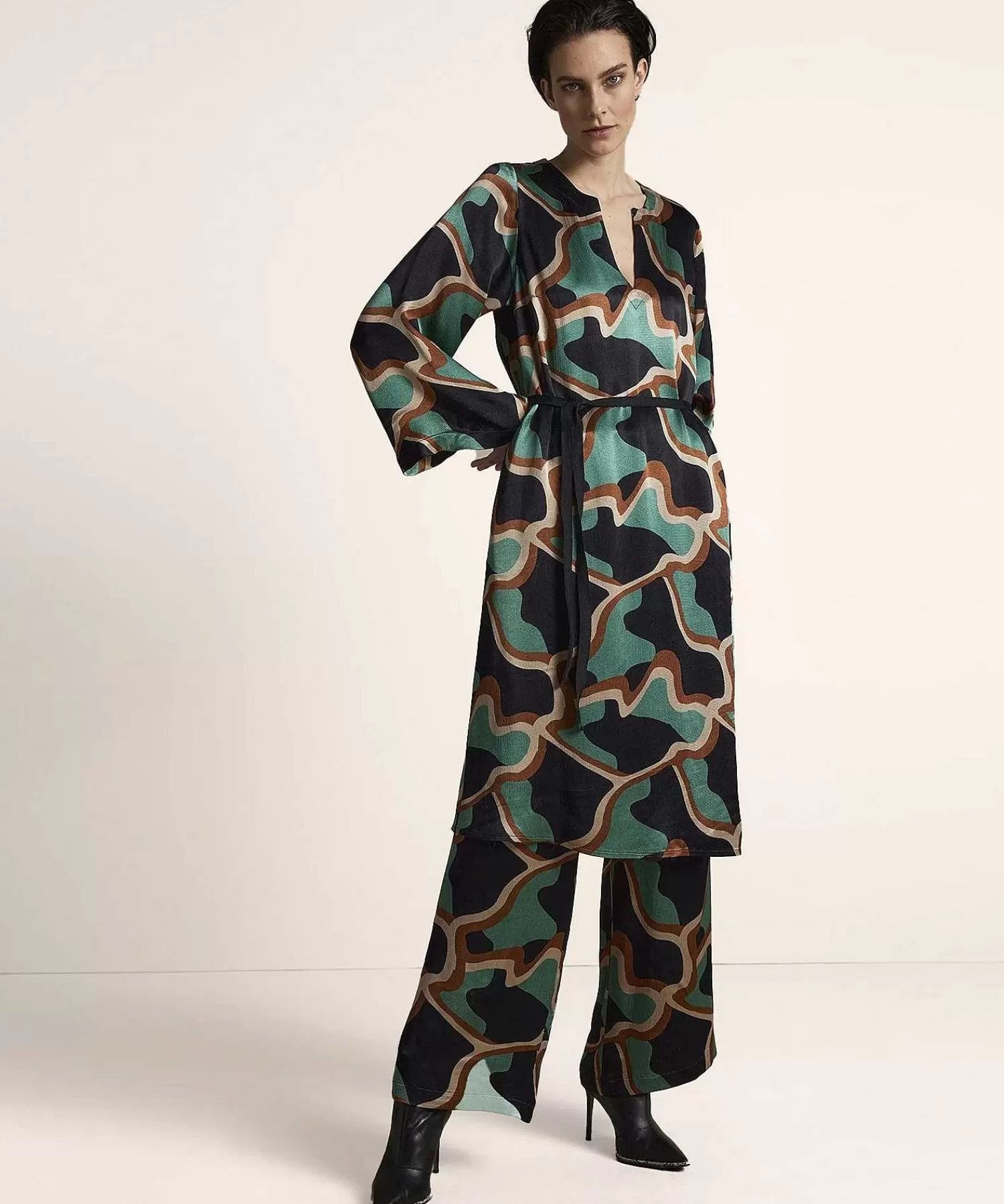 Summum Vestido Sedoso Mangas Trompeta Store